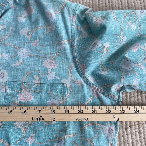 Reyn Spooner Shirt Mens Medium Blue Pink Floral Hawaiian Button Up Short Sleeve - Picture 8 of 13